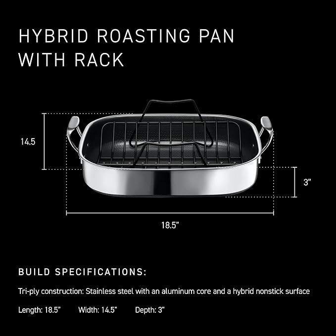 HexClad Hybrid Nonstick Roasting Pan with Rack, Dishwasher-Friendly, Oven-Safe Up to 900°F, Compatible with All Cooktops