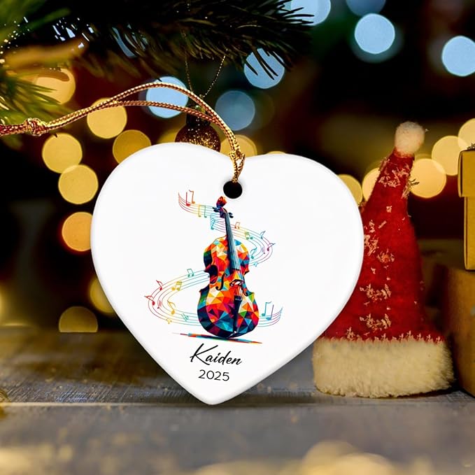 2025 Custom Cello Player Ceramic Ornaments with Name & Year, Cello Instrument Xmas Ornament Gifts for Cellist, Personalized Musician Christmas Ornament Tree Hanging, Cellist Ceramic Keepsake Decor