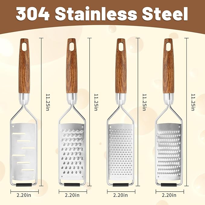 SHIKORI Stainless Steel & Wood Cheese Grater with Protective Cover - Modern, Brown