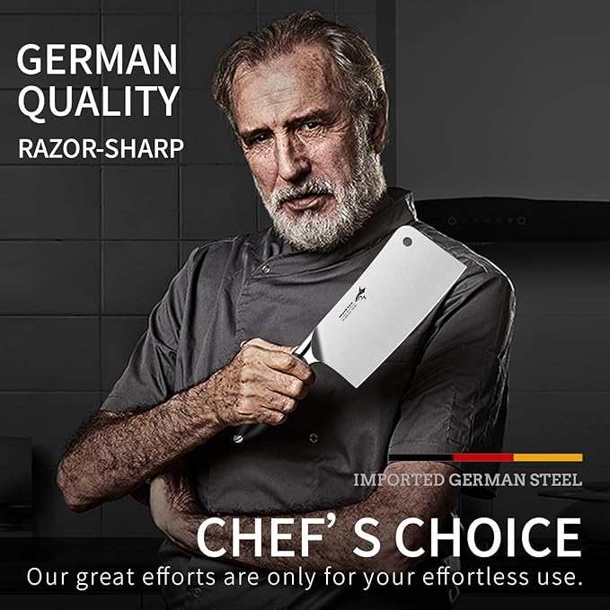 MAD SHARK 7.5 Inch Meat Cleaver Knife, Professional Bone Chopping Butcher with Heavy Duty Blade, German Military Grade Composite Steel, Chinese Chef's Bone Cutting Knife for Home Kitchen & Restaurant