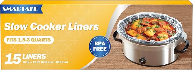 SMARTAKE Slow Cooker Liners, Small Size 13"x 15" Disposable Cooking Bags, Fit 1.5QT to 3QT for Slow Cooker, Cooking Trays, Suitable for Oval & Round Pots, 15 Liners