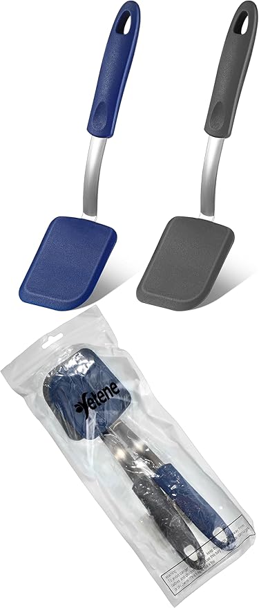 Silicone Cookie Spatula Turner 2 Pack Mini Brownie Spatula Flexible Kitchen Small Silicone Turner for Nonstick Cookware Heat Resistant No Scratch Flipper for Egg Pancake(Gray, Blue)