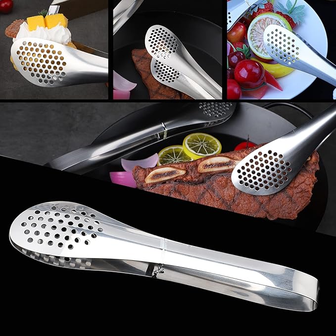 MSY BIGSUNNY 7inch Food Serving Tongs Stainless Steel Buffet Tongs (silver, 2pack)