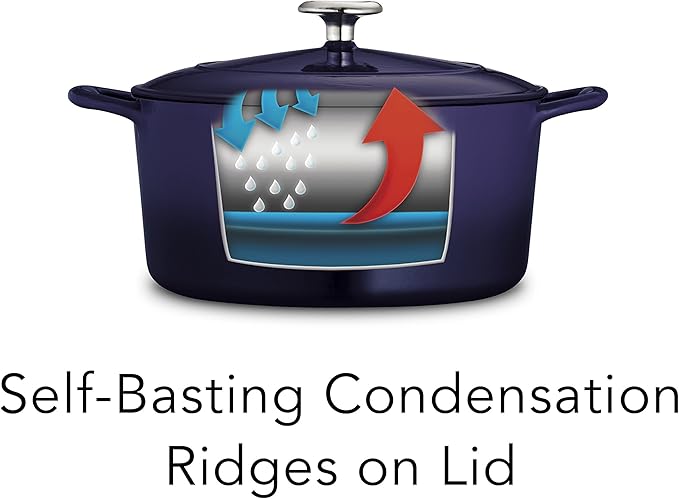 Tramontina Bestow Enameled Cast Iron Dutch Oven Pot with Lid, Round 5.5-quart, Blue
