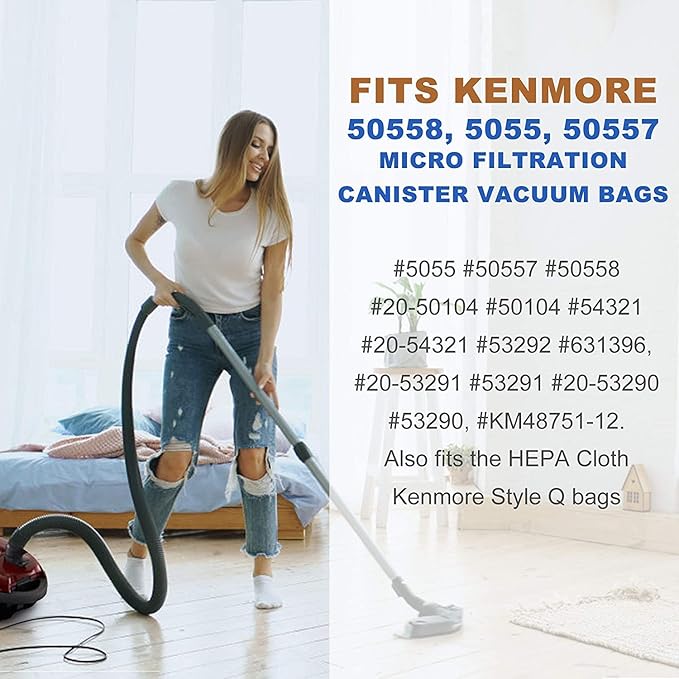 6 Pack Type Q/C HEPA Replacement Vacuum Bags Compatible with Kenmore and Sears Canister Vacuum Fits Kenmore 5055 50557 50558 53291 Replace Part 53292.
