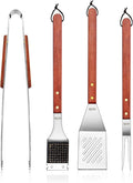 New Star Foodservice 59007 Stainless Steel BBQ Tool Set with Solid Hard Wood Handles, Set of 4