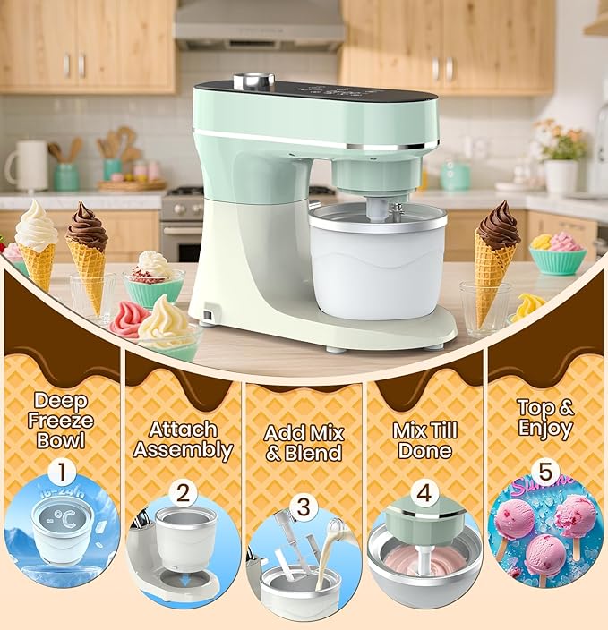 Stand Mixer Set, 6QT Kitchen Mixer with LED Touchscreen, 11-Speed Tilt-Head Mixer with Timer, 4 Preset Menus, Stainless Steel Bowl, Dough Hook, Whisk, Beater,Plus 2QT Ice Cream Maker Attachment