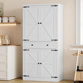 Pantry Organizers and Storage Cabinet, 70” Barn Door White Kitchen Cabinet with Drawers and Adjustable Shelf, Tall Pantry for Kitchen, Dining Room, Living Room Bedroom