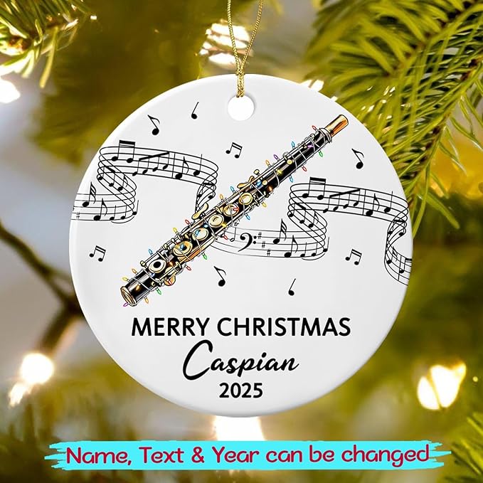 Personalized Text Year Name Piccolo Player Ceramic Ornament, Customized Piccolo Instrument Christmas Hanging Ornament Gift for Dad Mom Husband Wife Brother Sister, Unique Piccolos Piccolo Ornaments
