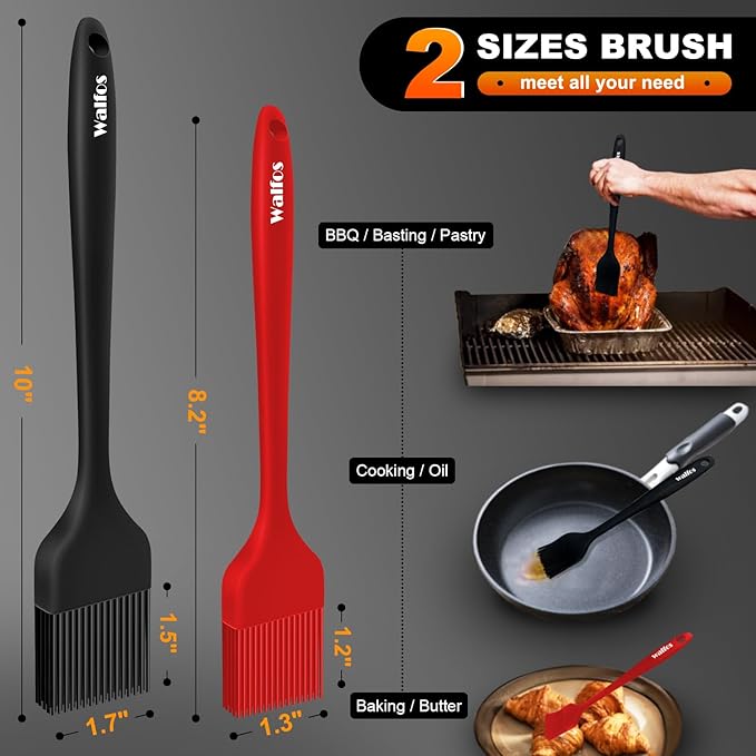 Walfos Silicone Basting Brush Set, 5 Pieces Heat Resistant Pastry Brush, Perfect for Baking,BBQ Grill,Kitchen Cooking,Strong Steel Core and One-Pieces Design,BPA Free and Dishwasher Safe