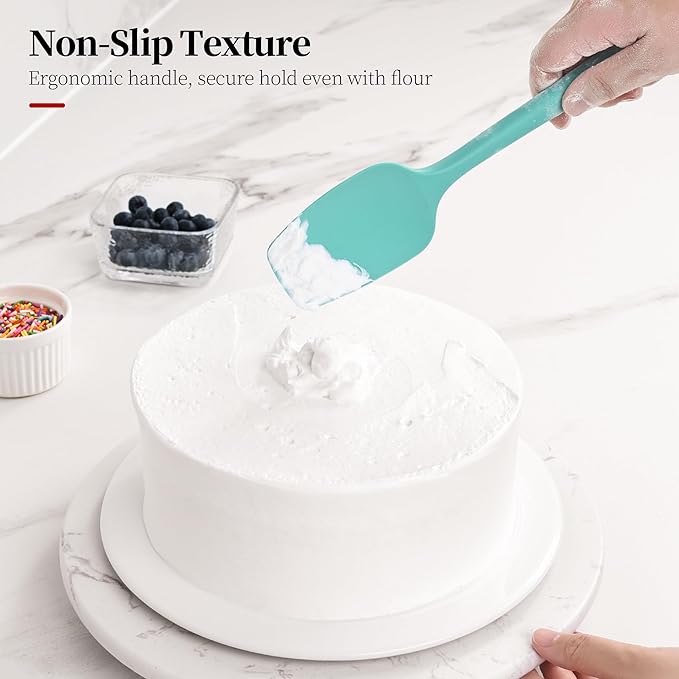 600ºF Heat Resistant Spatula, 11.34 inch High Heat Food Safe Semless Kitchen Silicone Spoon Spoonula Scraper for Cooking Baking Mixing Scraping Stirring Nonstick Cookware Pan Bowl (Aqua Sky)