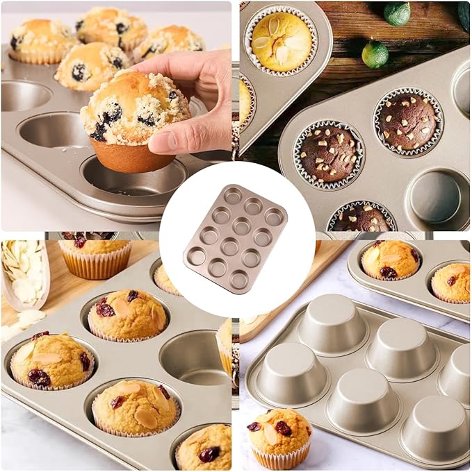 Muffin Pan, Cupcake Pan, Set of 2, 12-Cup Muffin Tin, Non-Stick Bakeware, Easy to Release and Clean, Baking Molds, Muffin Tray, Molds for Homemade Cupcakes & Muffins (Gold)