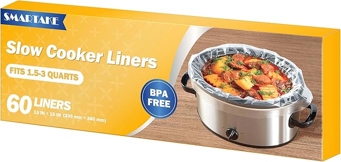 SMARTAKE Slow Cooker Liners, Small Size 13"x 15" Disposable Cooking Bags, Fit 1.5QT to 3QT for Slow Cooker, Cooking Trays, Suitable for Oval & Round Pots, 60 Liners