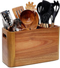 Wooden Kitchen Utensil Holder Organizer for Counter or Countertop, Large Wooden Utensil Holder for Storage Cooking and Silverware with 3 Compartment, Acacia Rustic Wood Container Extra Large