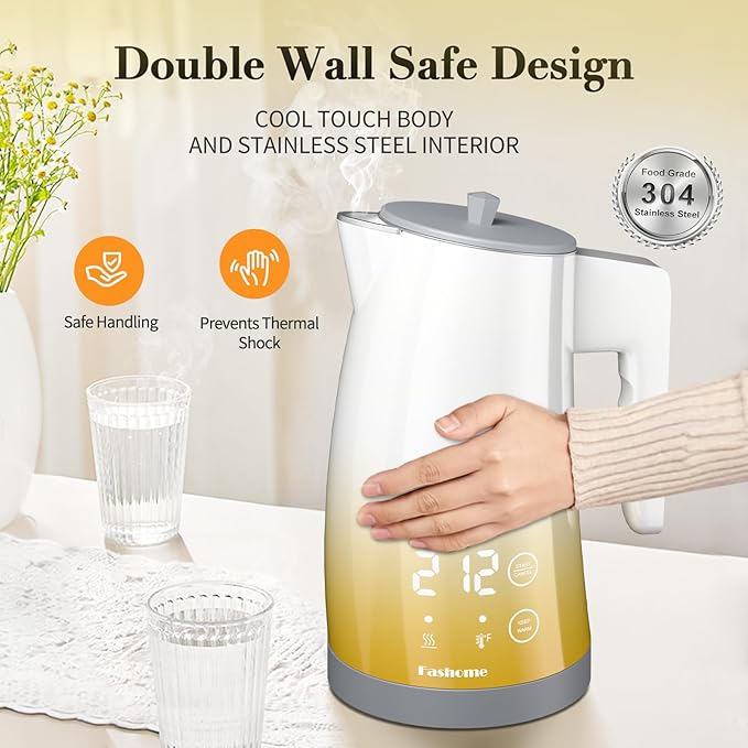 Electric Kettle with 5-Temperature Control,1.25L Cordless,Penguin Shape Design,1200W with Keep Warm and Auto Shut-Off,Perfect for Tea,Coffee & Themed Kitchen(Yellow Gradient)