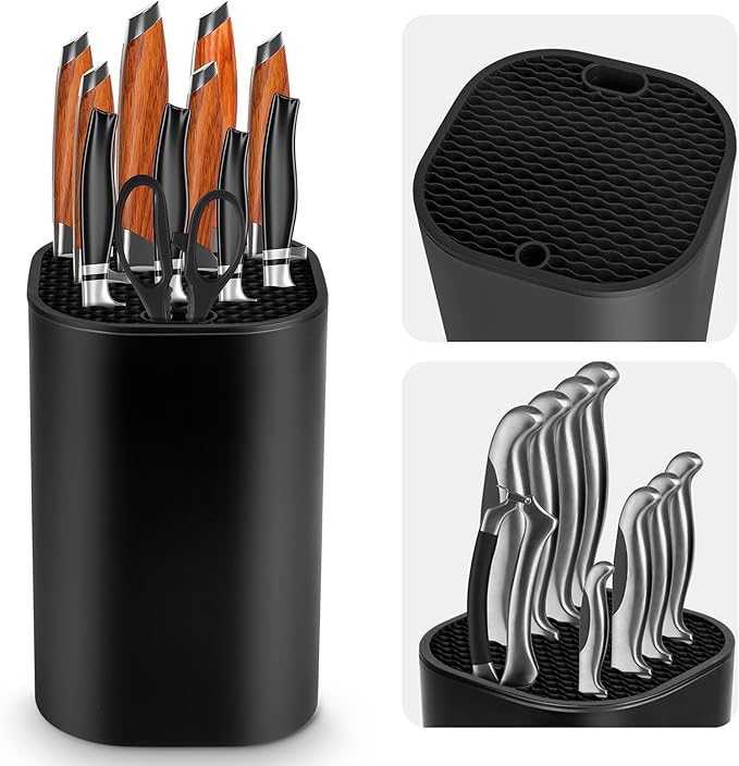 Ninonly Knife Block Without Knives 2 in 1 Universal Square Knife Holder for Kitchen with Scissors Slot Space Saving Detachable Kitchen Knife Storage