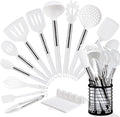HOTEC Heat Resistant Silicone Kitchen Utensils, Cooking Utensil Set, Spatula Set, BPA Free, Kitchen Gadgets, Utensils Holder, Dishwasher Safe, 14pcs White