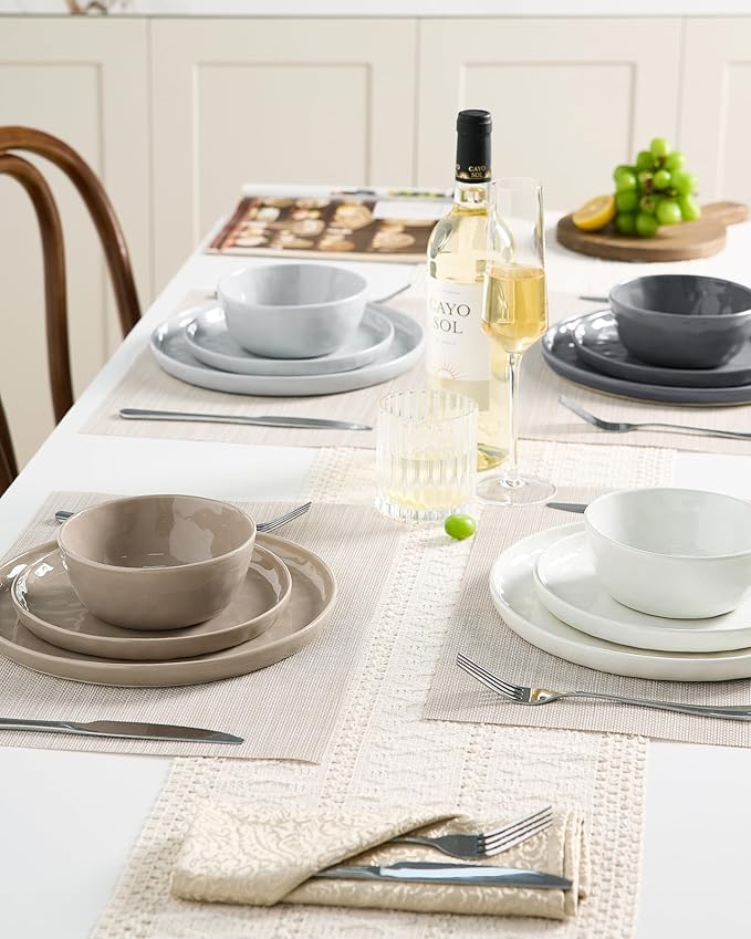 Famiware Mars Plates and Bowls Set, 12 Pieces Dinnerware Sets, Dishes Set for 4, Multi-color