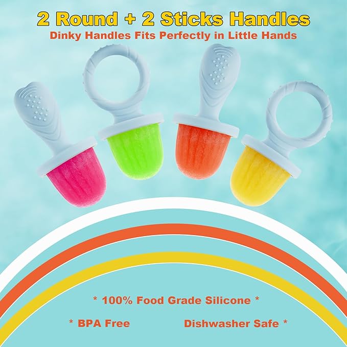 Toddler Popsicles Molds 1 Pack 4 Handle, BPA Free, Silicone Baby Popsicles Molds Easy Release Ice Cream Molds Reusable