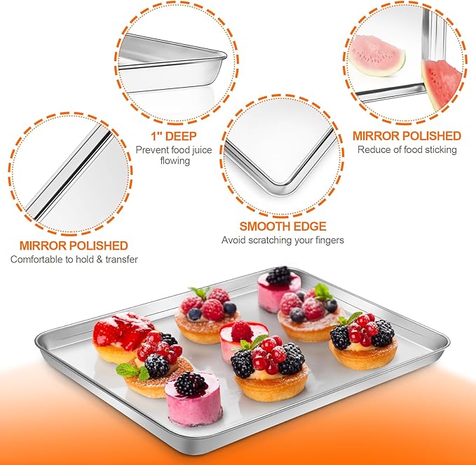 CEKEE Baking Sheet Set of 12, Stainless Steel 16 Inche Cookie Sheets for Baking, Baking Sheet Pan Toaster Oven Tray, Jelly Roll Pan, Warp Resistant & Heavy Duty, Size 16 x 12 x 1 Inches