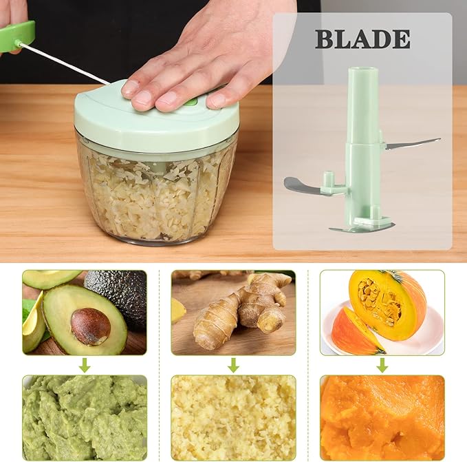 Cambom Manual Food Chopper Vegetable Cutter, Hand String Vegetable Chopper Onions Cutter for Vegetable Fruits Nuts BPA Free Food Safe Material, 650ml Green