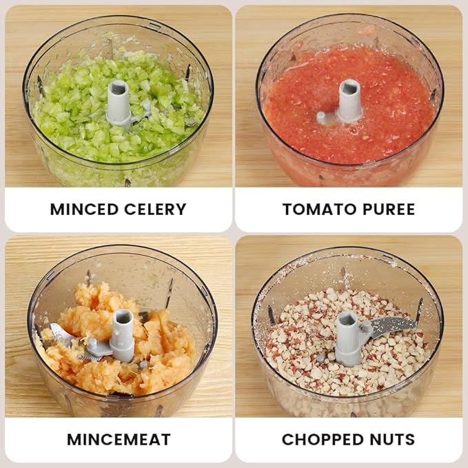 Manual Food Processor & Vegetable Chopper Green - 2.3 Cup Mini Hand-Pull Cord Kitchen Chopper for Onion, Garlic, Vegetables with 3 Stainless Steel Blades