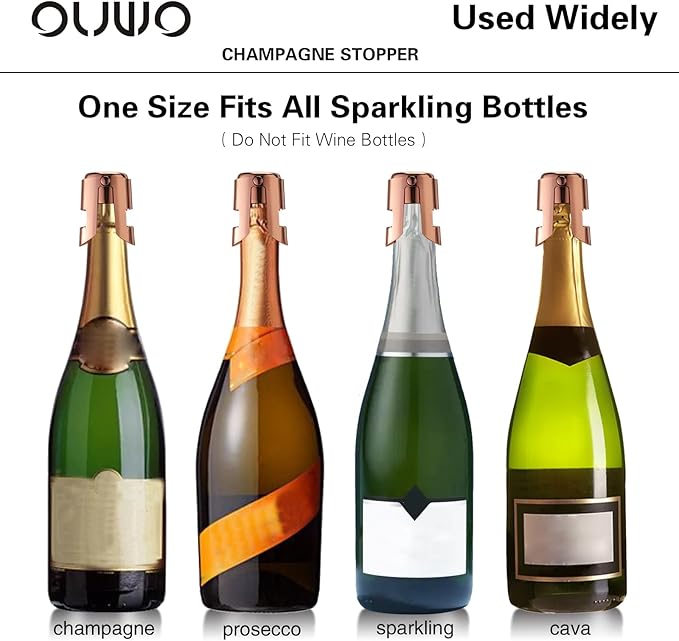 Champagne Sealer Stopper 6 Pack Stainless Steel Sparkling Wine Bottle Stoppers，Leak-Proof Bubble Retaining Saver，Suitable for Champagne Prosecco Cava and Sparkling (Rosegold)