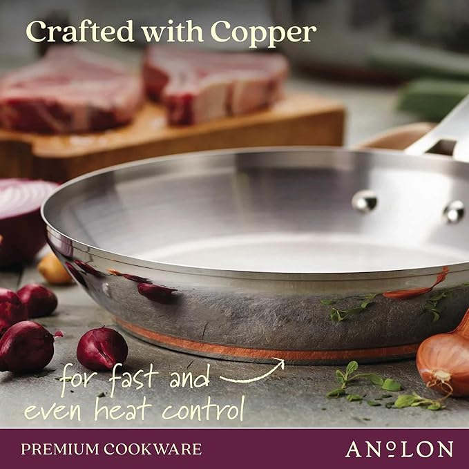 Anolon Nouvelle Stainless Stainless Steel Frying Pan Set / Fry Pan Set / Skillet Set - 8 Inch and 9.5 Inch , Silver