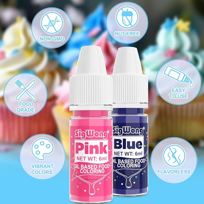 Oil Based Food Coloring - 8 Colors Upgraded Food Coloring for Chocolate, SigWong Oil Based Food Dye for Cake Decorating, Christmas Baking, Cookies, Icing Frosting, Fondant - 0.25 Fl.Oz/Bottles