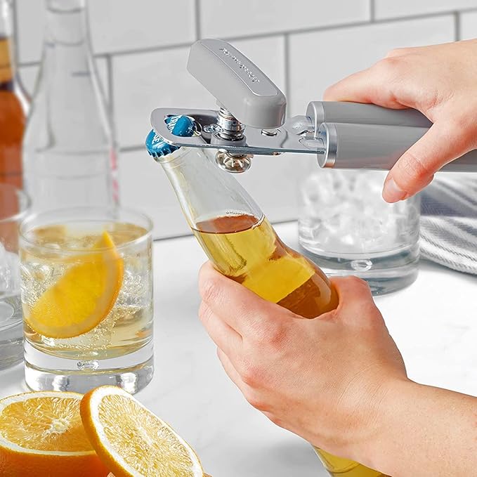 KitchenAid Classic Multifunction Can Opener and Bottle Opener Easy to Use, Razor Sharp Stainless Steel Cutting Wheel, Soft Ergonomic Handles, Gray