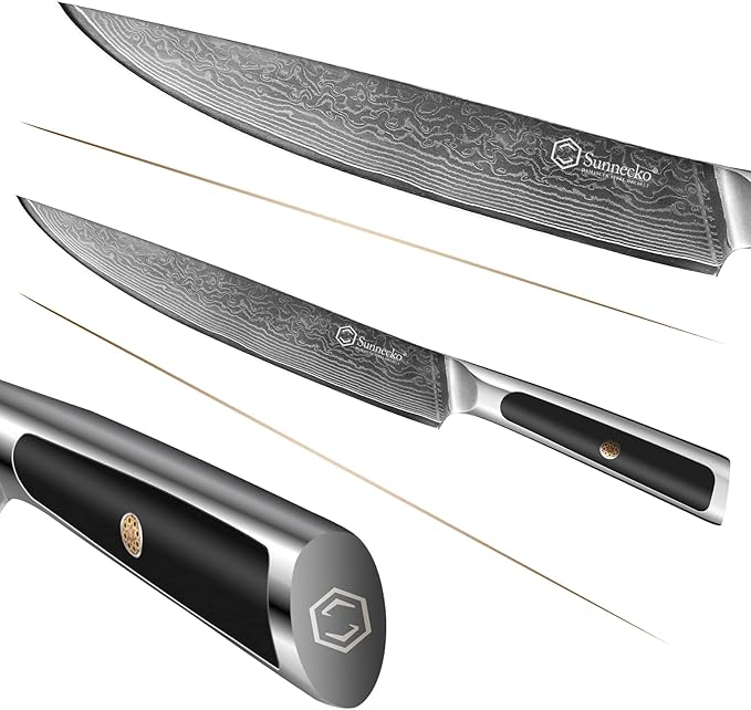 Sunnecko Damascus Kitchen Knife 8 Inch Carving Knife for Meat Slicing Knife Japanese VG10 Steel,Full Tang