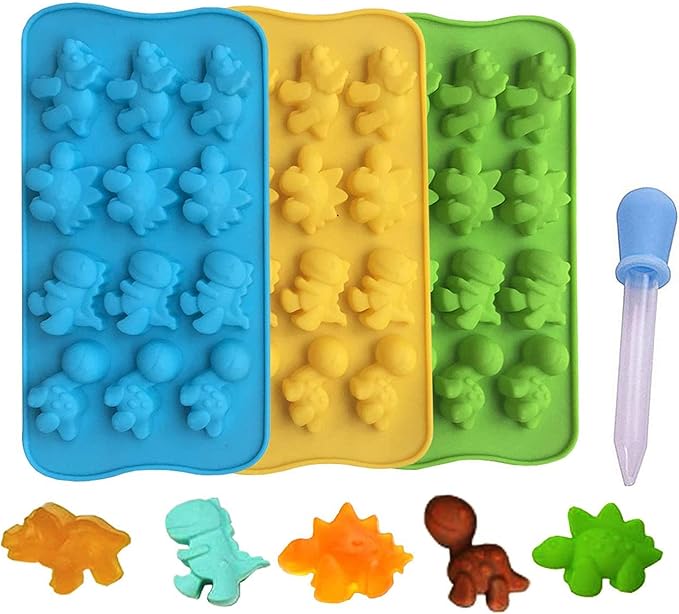Candy Molds Ice Cube Trays Chocolate Molds, Silicone Molds Including 3 Dinosaur for Making Ice