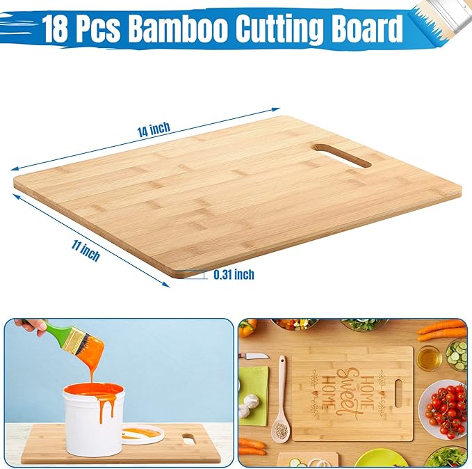 Vesici 18 Pack Bamboo/Wood Cutting Board with Handles Bulk Plain Blanks Laser Engraving Chopping Board for Customized Engraving Gifts Crafts Christmas Keepsakes(Bamboo,14''x11'')