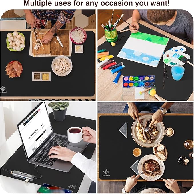 35.5" x 23.6" Extra Large Silicone Mat, Silicone Craft Mat for Placemat Baking Painting Clay Art and More (Black)