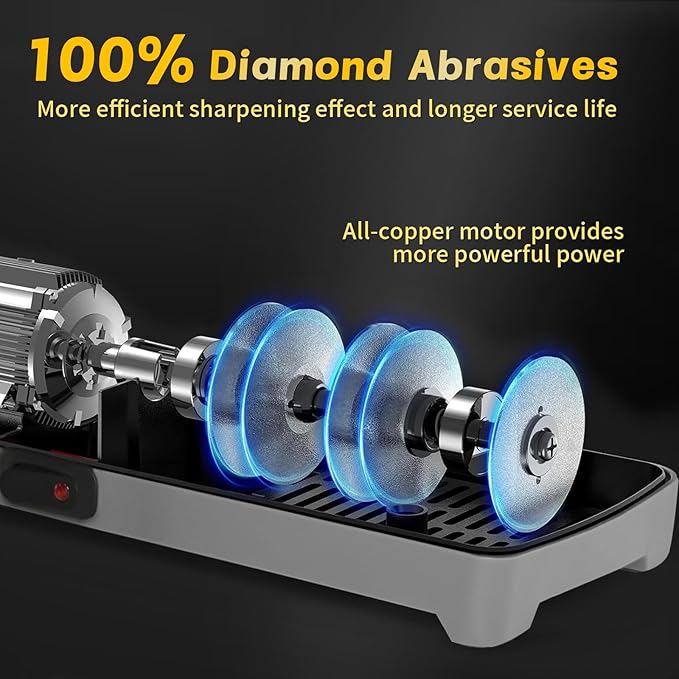 Professional 3-stage Electric Knife Sharpener for Kitchen Knives, with 100% Diamond Abrasive 20° Precision Angle Guide, Quickly Sharpening, Repairing/Restoring/Polish Blades (Black)