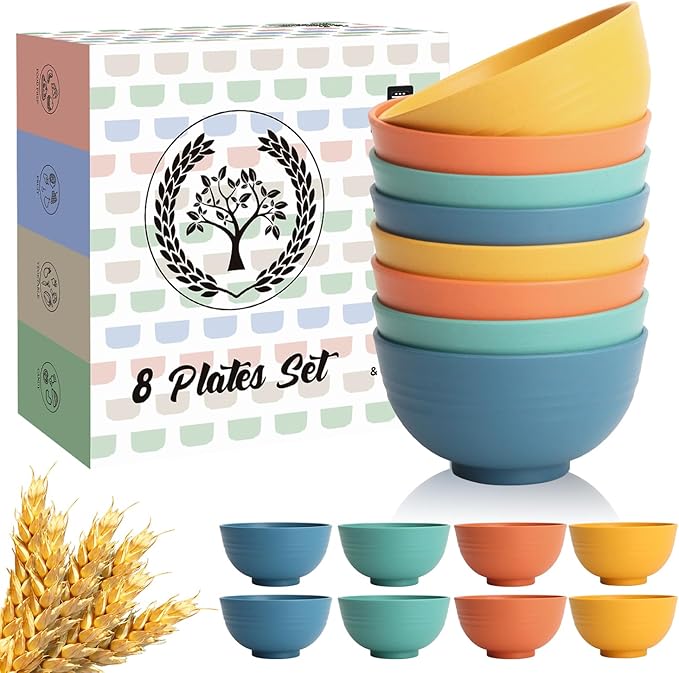 Homienly Wheat Straw Small Bowls, Unbreakable Dessert Bowls 8 PCS, 10 OZ Small Plastic Bowl for Kitchen, Microwave & Dishwasher Safe Mini Bowl for Snack, Ice Cream, Yogurt,Portion Control(Multi)