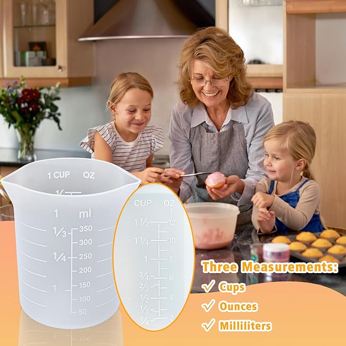 Palksky Silicone Measuring Cups for Melting Chocolate, 6PCS Chocolate Melting Cup with 250 & 350ml Capacity, Reusable Baking Supplies for DIY Chocolate Molds