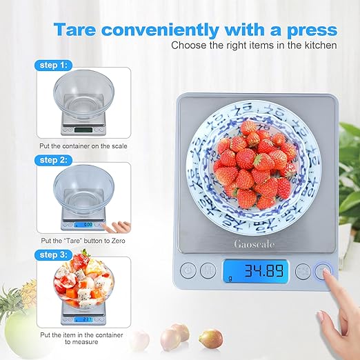 Kitchen Scale, Digital Food Scale, Gaoscale Grams and Ounces Scale High Accuracy with Tare Function for Cooking Scale, Baking Scale Jewellery Scale, 9 Units, 2 Tray 3000g by 0.1g Small