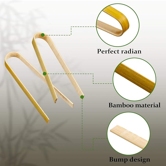 Patelai 90 Pieces Mini Bamboo Tongs Long Toast Tongs Disposable Wooden Cooking Bamboo Cooking Utensils for Toast Bread Pickles Tea Toaster Supplies (4 Inch)