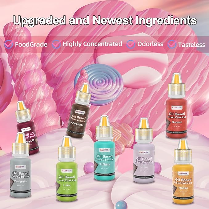 Oil Based Food Coloring,24 Colors Food Coloring Set for Cake Decorating,Chocolate,Baking,Edible Oil Food Dye for Butter,Cookies,Fondant(.20 fl.oz/bottle)