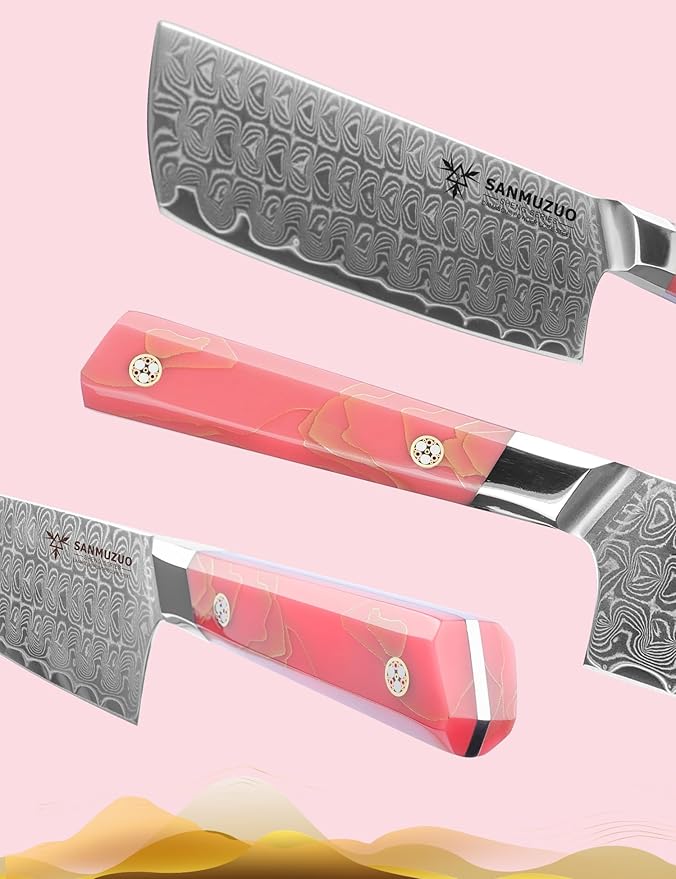 Kitchen Nakiri Knife 7 Inch, Professional Kitchen Chef Knife, Ultra Sharp Damascus Powder Steel with Full-tang Resin Handle, SHENG Series