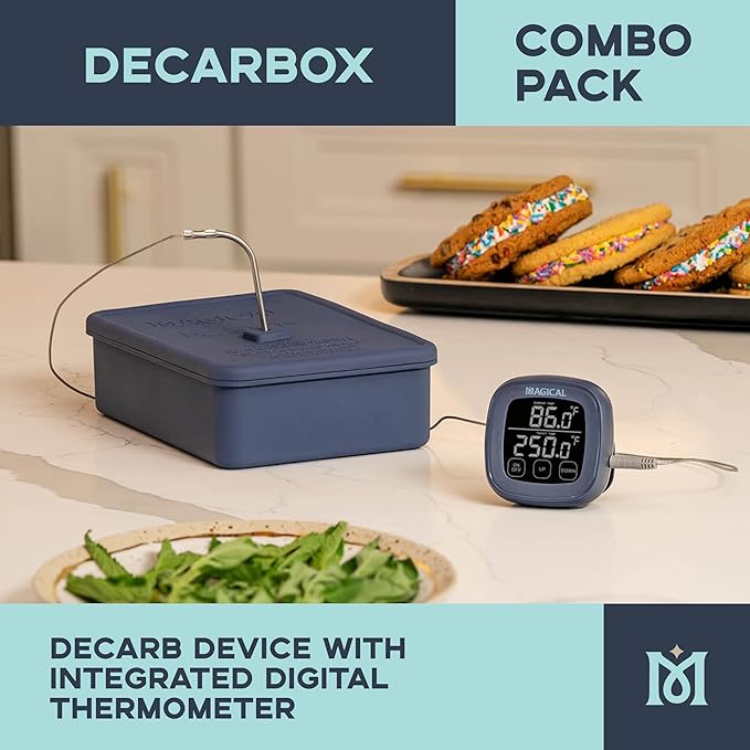 Magical Butter DecarBox Thermometer Combo Pack – Food-Grade Silicone Oven-Safe, Smell-Proof, Heat-Resistant Container for Baking, Infusing, Flavor Locking & Precise Cooking