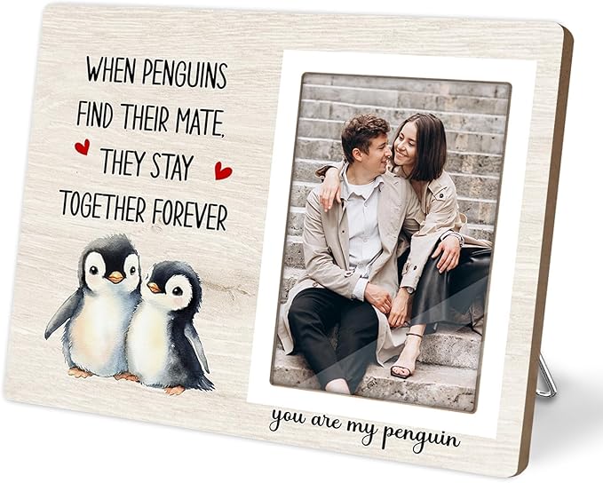 Penguin Gifts, Engagement Picture Frame, Wedding Gifts for Couple, Valentine's Gift for Him Her, Anniversary Couple Gifts, Penguin Love Gifts Photo Frame, fits 4x6 Photo, when Penguins Find Their Mate They Stay Together Forever