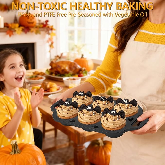 6 Cup Cast Iron Muffin Pan - Pre-Seasoned Nonstick Muffin Tin, Regular Size Cupcake Baking Pan