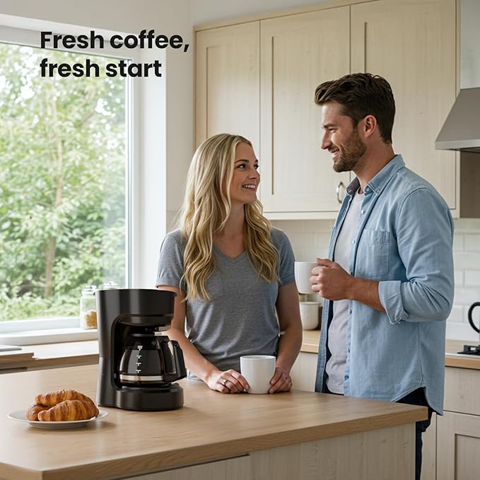 Kismile 5 Cup Coffee Maker, 0.75L Small Drip Coffee Machine with Anti-Drip Design, Dry Burn Protection, Removable Filter Funnel, Easy Mechanical Switch, Black