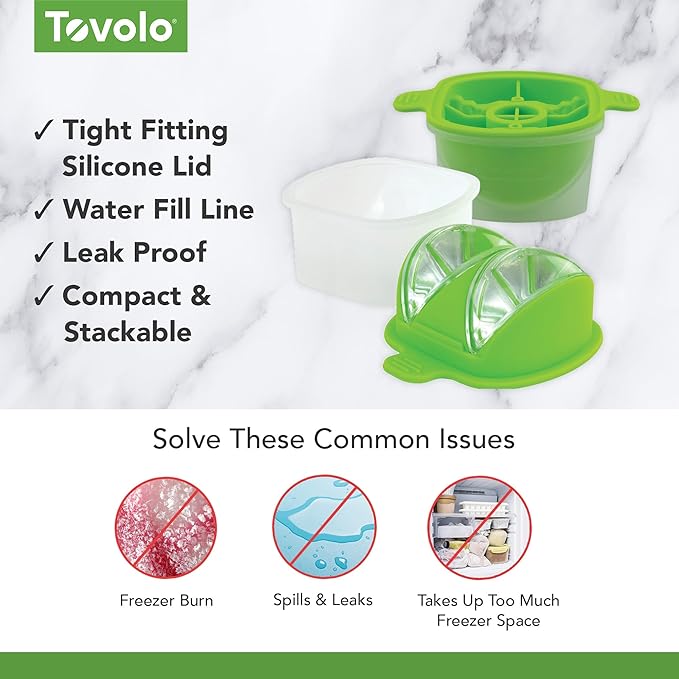 Tovolo Ice Cubes Mold Pack of 2 Large Craft Ice Molds for Whiskey Bourbon Cocktails, Easy Fill No Leak Silicone Ice Molds Gift for Him Stackable Dishwasher Safe BPA Free Heart Ice