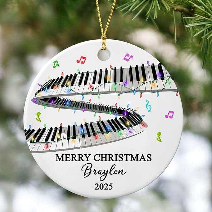 Personalized Text Year Name Keyboardist Ceramic Xmas Ornament, Unique Keyboard Musical Christmas Ornaments Gift for Women Men Friends Keyboards Player, Customized Keyboard Musical Instrument Ornament