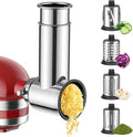 Stainless Steel Slicer Shredder Attachment for KitchenAid Stand Mixer, For Kitchenaid Cheese Grater Attachment, Salad Maker, Grinding Powder, Cheese Kitchenaid Attachment with 4 Blades