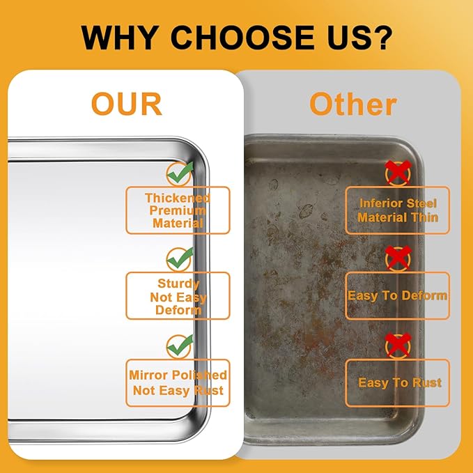 12Pcs Stainless Steel Baking Sheet Pan Set, Cookie Sheet Metal Baking Pan Oven Tray, Cooking Baking Sheet for Toaster Oven, Easy Clean, Dishwasher Safe, 9 x 7 x 1 Inch