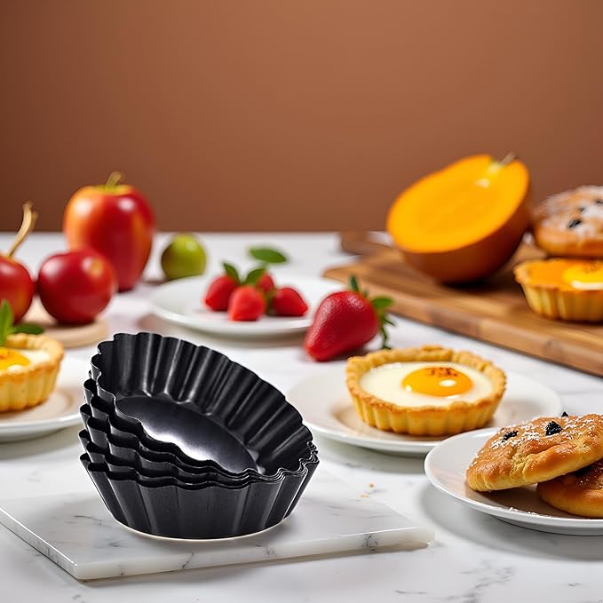 Mini Tart Pans 4 Inch with Removable Bottom, Nonstick Quiche Pan Fluted Edges Thickened Carbon Steel Pie Tart Pans for Baking tartlets, fruit tarts, mousse Cakes, tart shells – Set of 7